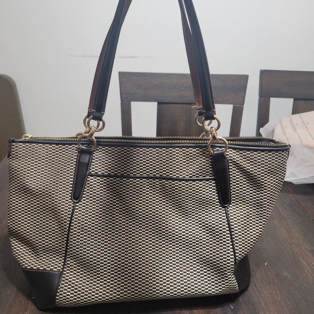 Coach Black and‎ Tan Checkered Shoulder Bag